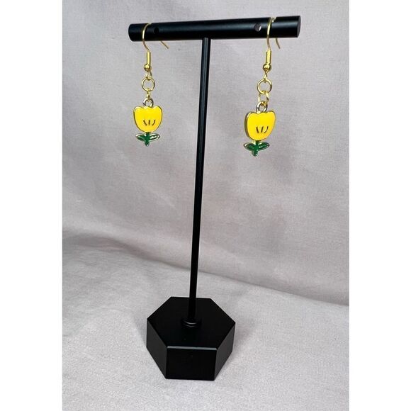 Handmade Dangly Yellow Tulip Earrings - Picture 1 of 3